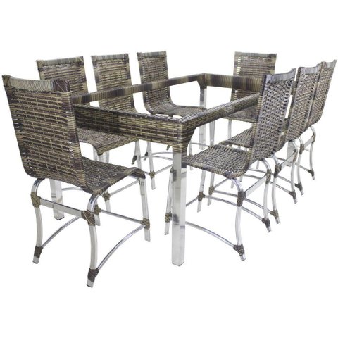 10 Cadeiras Haiti e Mesa de Jantar 240x100 Alumínio Capuccino