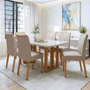 Ver imagem 1 de Conjunto Sala de Jantar 6 Lugares Retangular Tampo Vidro/MDF Mesa Tessera Cadeiras Pés Madeira Jade
