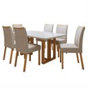 Ver imagem 2 de Conjunto Sala de Jantar 6 Lugares Retangular Tampo Vidro/MDF Mesa Tessera Cadeiras Pés Madeira Jade