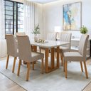 Ver imagem 1 de Conjunto Sala de Jantar 6 Lugares Retangular Tampo Vidro/MDF Mesa Bold e Cadeiras Pés Madeira Jade Bege Amêndoa Clean/Off White/Naturale Creme