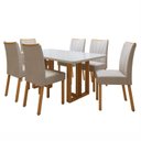 Ver imagem 2 de Conjunto Sala de Jantar 6 Lugares Retangular Tampo Vidro/MDF Mesa Bold e Cadeiras Pés Madeira Jade Bege Amêndoa Clean/Off White/Naturale Creme
