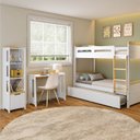 Ver imagem 1 de Conjunto Quarto Completo Treliche com LED, Escrivaninha e Estante Petit Casatema MadeiraOriginals Branco/Mel