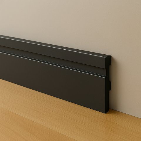 Rodapé Poliestireno 15cm Frisado Preto 2m Rm Decor