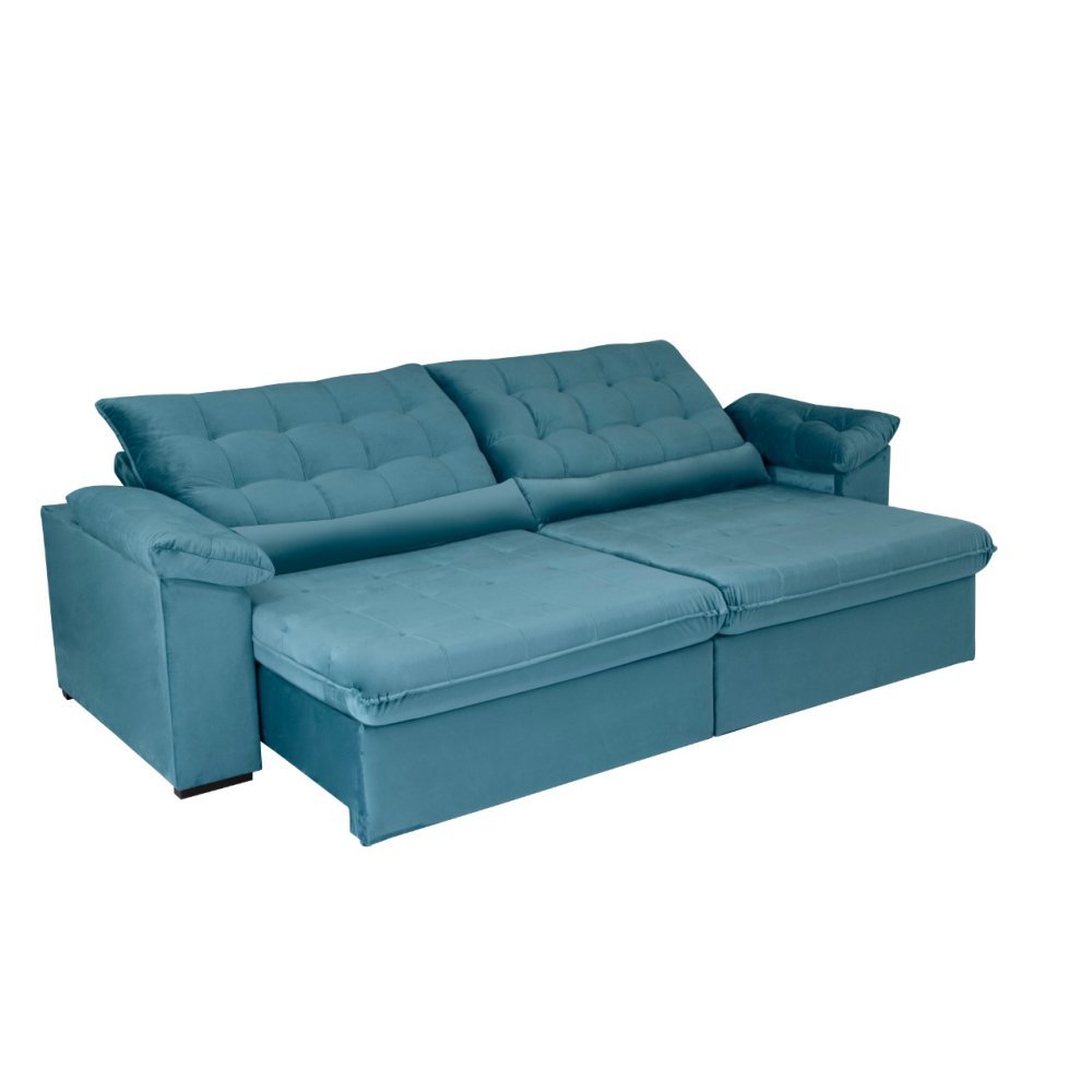 Sofá Retrátil e Reclinável 290 cm Oriental Veludo Azul Turquesa Chamby Móveis - 3