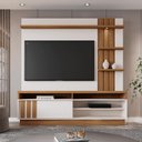 Ver imagem 1 de Home Mariana 1,80m Tv 55" Painel Ripado Prateleira Nichos Led - Perola Metalizado/amendoa