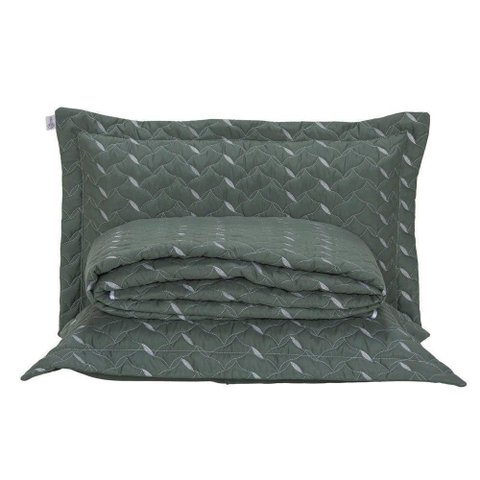 Cobre Leito Bordado 400 Fios Heitor Casal Queen 100% Poliéster - Verde Militar