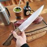 Faca Chef Artesanal Churrasco 11' Full Tang Aço Inox 420c Cabo Madeira Imbuia Bainha de Couro - 5