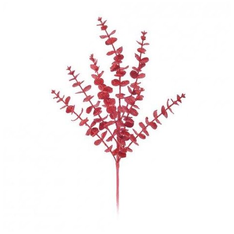 Galho Decorativo Folhas Vermelhas C/ Glitter