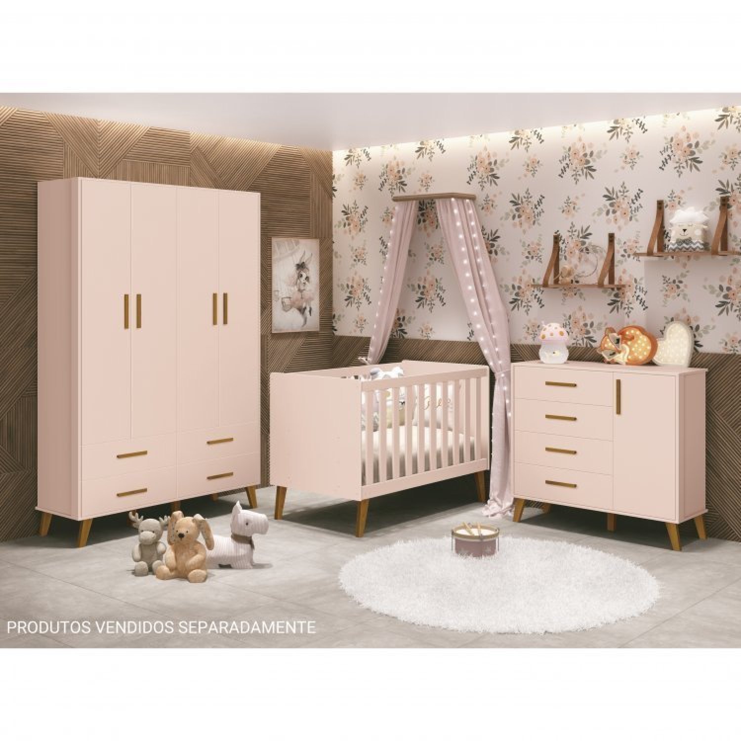 Quarto para Bebê Completo Berço Retrô com Cômoda e Guarda Roupa 4 Portas Ayla  - 18
