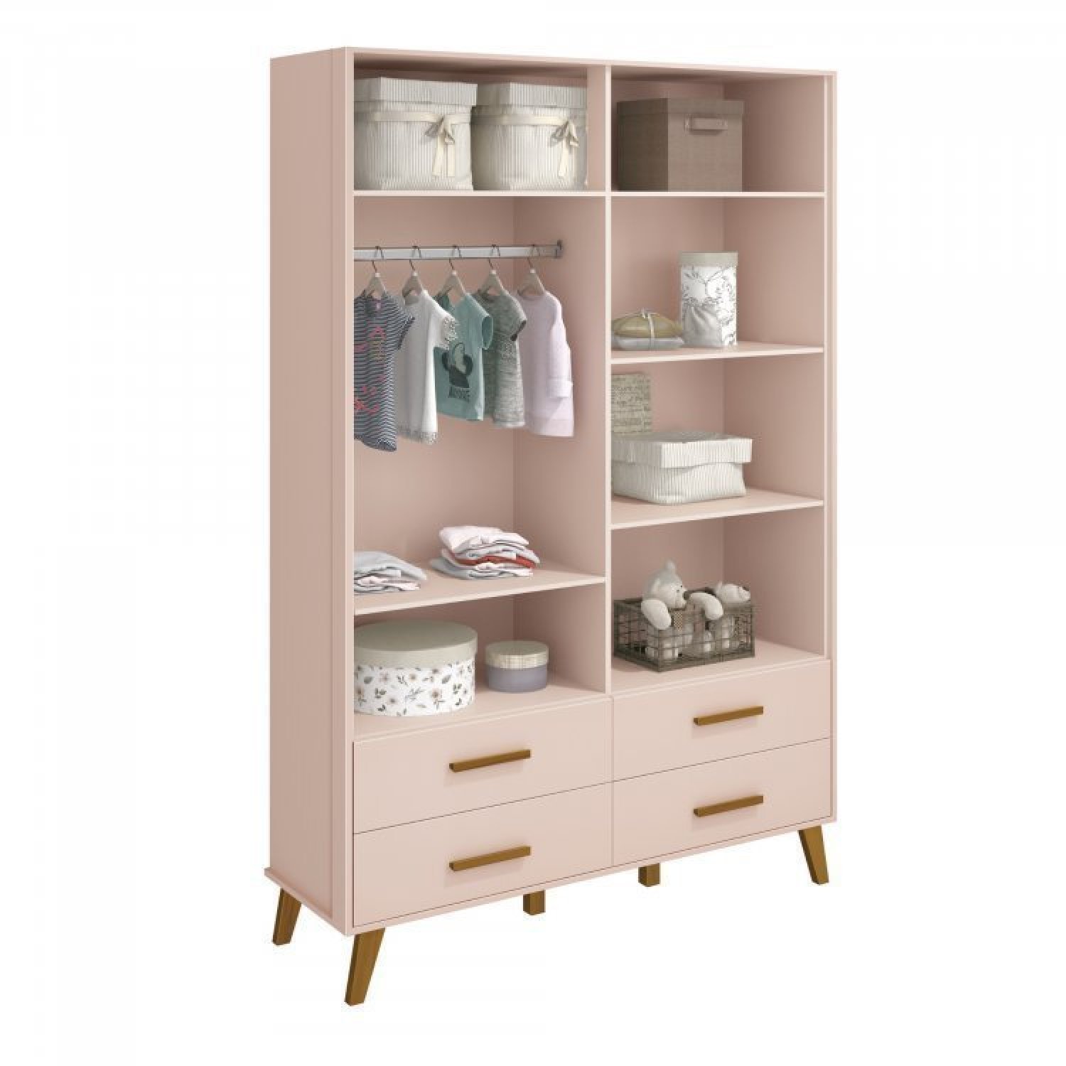 Quarto para Bebê Completo Berço Retrô com Cômoda e Guarda Roupa 4 Portas Ayla  - 14
