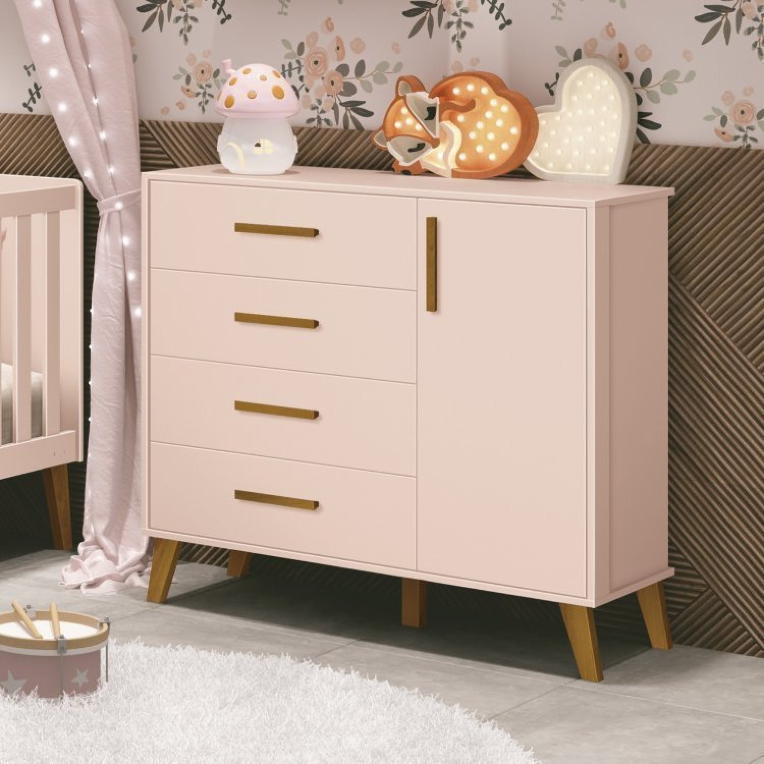 Quarto para Bebê Completo Berço Retrô com Cômoda e Guarda Roupa 4 Portas Ayla  - 9