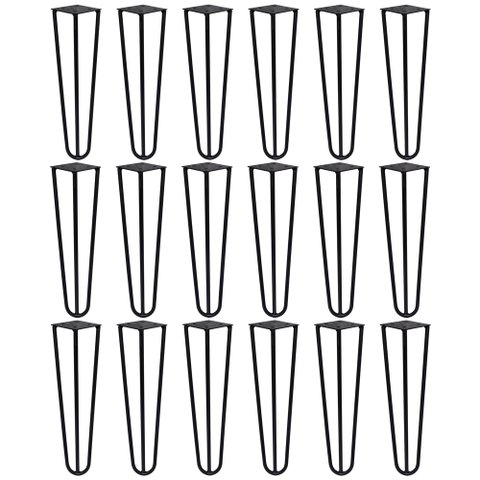 Kit 18 Pés de Metal 25 CM Hairpin Legs Mesas de Centro Puffs Preto