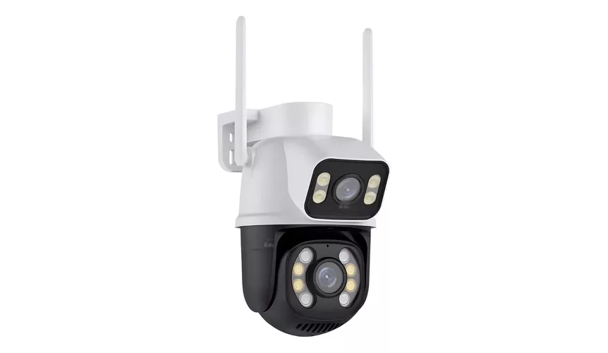 Ip Camera Externa Wifi Dupla Lentes 2 em 1 Visao Noturna Cor Branco com Preto