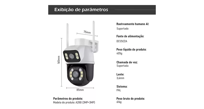 Ip Camera Externa Wifi Dupla Lentes 2 em 1 Visao Noturna Cor Branco com Preto - 2