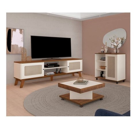 Kit 3 Peças com Rack para TV até 75 Polegadas Buffet e Mesa de Centro Memphis Saara Artely