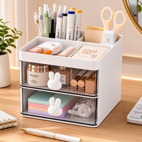 Organizador de Mesa Yeet Coelhinho com 2 Gavetas Empilhável 15 x 13 x 11 cm