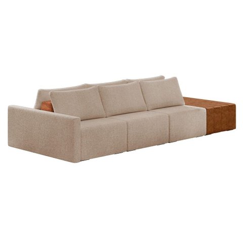 Sofá Ilha 3 Lugares Living 312cm Modulado para Sala Lary Bouclê K01 - D'Rossi Cor Creme