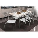 Ver imagem 1 de Sala de Jantar Completa Elba Tampo Madeirado C/ Vidro 160cm e 6 Cadeiras Portugal Cromada/off White