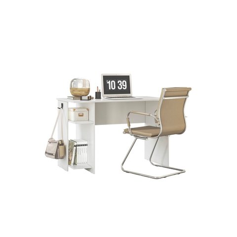 Mesa Para Computador Escritório e Gamer 2 Prateleiras Escrivaninha Branco - Qmovi