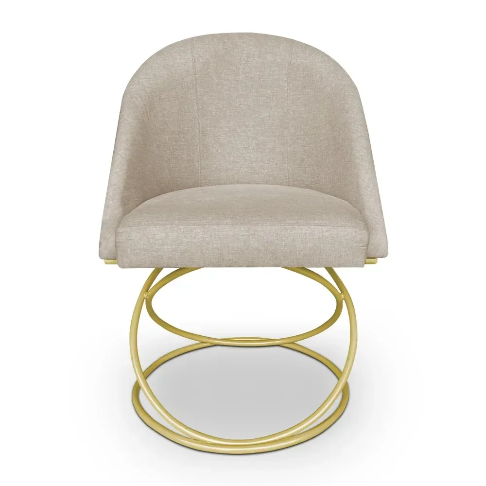 Poltrona Cadeira de Jantar Luxo Estofada Base Metal Dourado Sala Cozinha Recepção Suede Bege Eli Móv