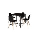 Ver imagem 2 de Mesa Industrial Base Ferro Preto em V Tampo 90x90 Preto 4 Cadeiras Eames Madeira Assento Preto