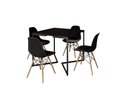 Ver imagem 2 de Mesa Industrial Base Ferro Preto em V Tampo 90x90 Preto 4 Cadeiras Eames Madeira Assento Preto