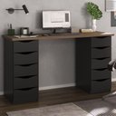 Ver imagem 4 de Mesa Escrivaninha Due Moderno 10 Gavetas 136cm Nogal Preto Artany
