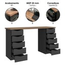 Ver imagem 7 de Mesa Escrivaninha Due Moderno 10 Gavetas 136cm Nogal Preto Artany
