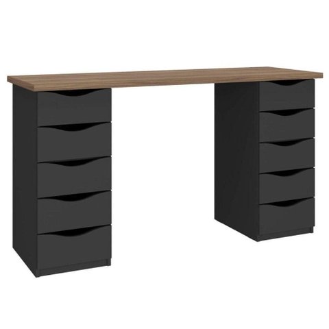 Mesa Escrivaninha Due Moderno 10 Gavetas 136cm Nogal Preto Artany