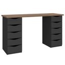 Ver imagem 1 de Mesa Escrivaninha Due Moderno 10 Gavetas 136cm Nogal Preto Artany