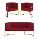 Ver imagem 1 de Kit 2 Poltronas + Sofá 2 Lugares Base de Metal Gold Balaqui Marsala