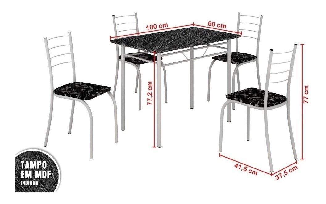 Conjunto Mesa C/4 Cadeiras Para Cozinha Rio Teixeira Branca - 3