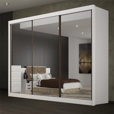 Guarda Roupa com Espelho 3 Portas 6 Gavetas São Paulo Gold