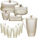 Ver imagem 1 de Kit Boleira Baixa, Queijeira, Açucareiro, Manteigueira, Jarra e 6 Copos de Plástico Cristal Âmbar Pl