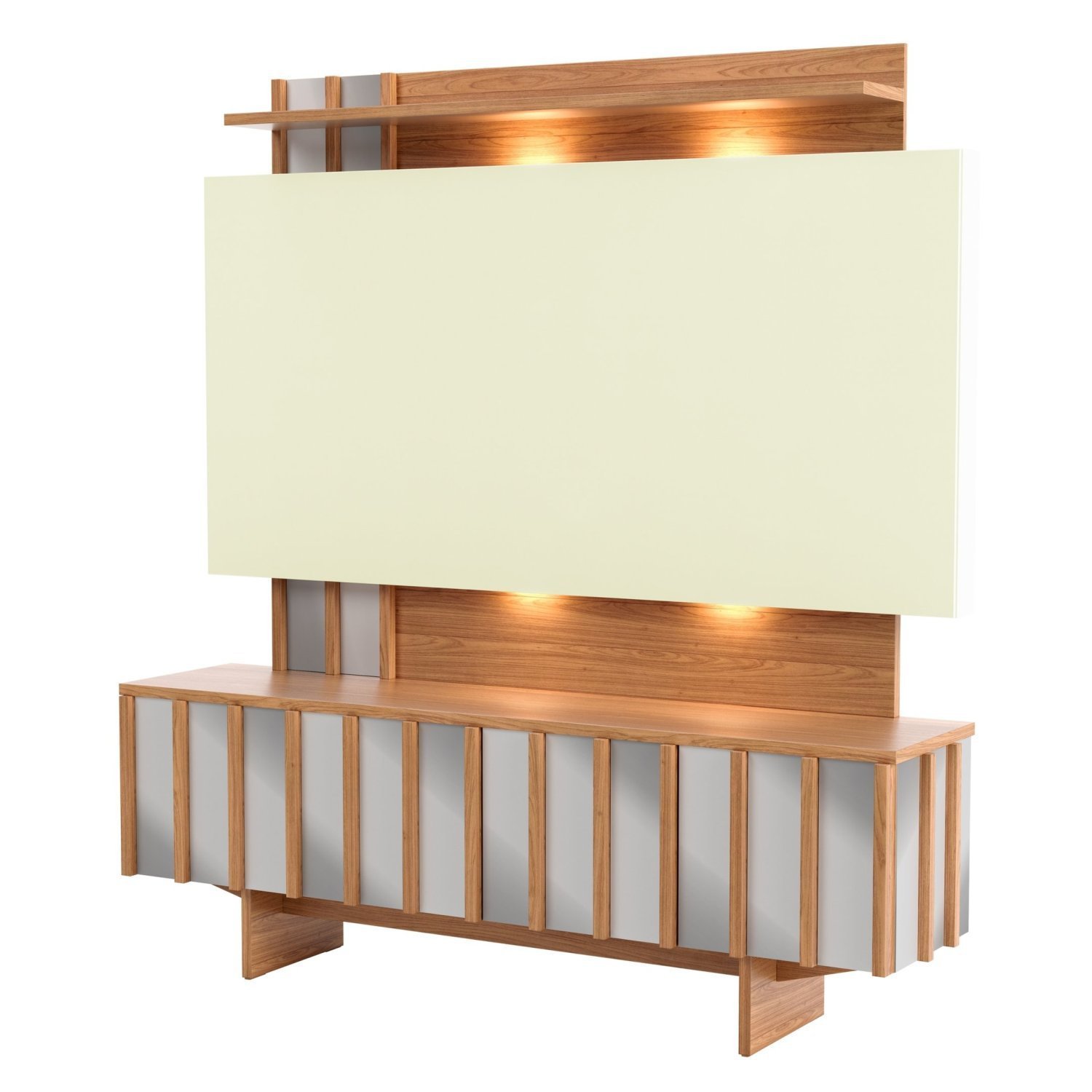 Rack com Painel Ripado Para Tv até 65 Polegadas com 4 Portas Espelhado e Led - 2