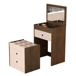 Comoda para Maquiagem 3 Gavetas Banqueta e Espelho Castanho Off White Shop Jm - 2