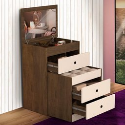 Comoda para Maquiagem 3 Gavetas Banqueta e Espelho Castanho Off White Shop Jm - 1