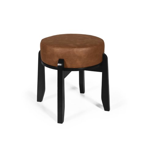 Puff Estofado Vira Mesa Redondo New Liz em Madeira Marrom/preto - Straub Web