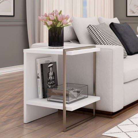 Mesa de Cabeceira 100% MDF com Metalon Infinity Branco