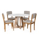 Ver imagem 1 de Mesa de Jantar Redonda Montreal Bran/jade com 4 Cadeiras Estofadas Ella Cinza Claro
