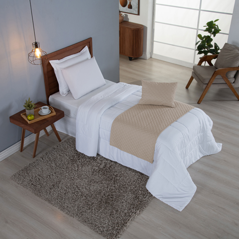 Kit 3 Peças Peseira de Cama Solteiro Comfort com Almofada Cheia Microfibra (Caqui)