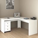 Ver imagem 2 de Kit 3 Peças com Escrivaninha em L, Gaveteiro e Armário Multiuso com Vidro