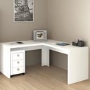 Ver imagem 2 de Conjunto 3 Peças com Escrivaninha em L, Gaveteiro e Armário Multiuso com Vidro Branco