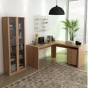 Ver imagem 1 de Kit 3 Peças com Escrivaninha em L, Gaveteiro e Armário Multiuso com Vidro