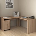 Ver imagem 2 de Kit 3 Peças com Escrivaninha em L, Gaveteiro e Armário Multiuso com Vidro