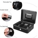 Ver imagem 7 de Cofre Metal Portatil Chave 20cm Porta Documentos Dinheiro Joias Cash Box Organizador Maleta