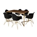 Ver imagem 2 de Mesa Jantar Industrial Amêndoa 137x90cm Base V com 6 Poltronas Eames Eiffel Daw Pretas Base Dourada
