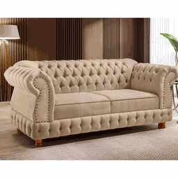 Sofá Chesterfield Moscatto 3 Lugares Via Encanto Linho Bege - 2