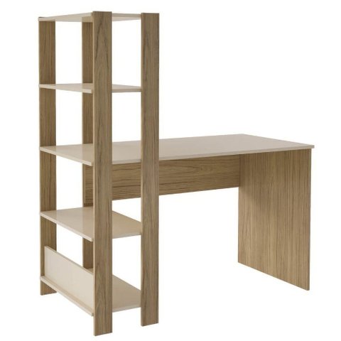 Mesa Escrivaninha Office com Estante 3 Prateleiras Match Carvalho | Off White