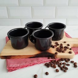 Jogo 4 Canecas Esmaltadas Retrô Pretas 90ml Xícaras Ágata para Café Chá - 4